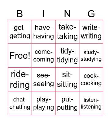 GERUNDS - ING VERBS Bingo Card
