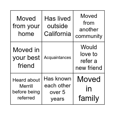 Good Friends, Good Neighbors Bingo Card