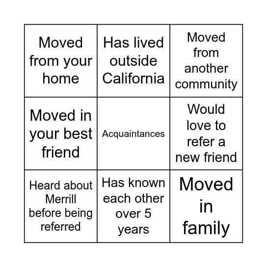 Good Friends, Good Neighbors Bingo Card