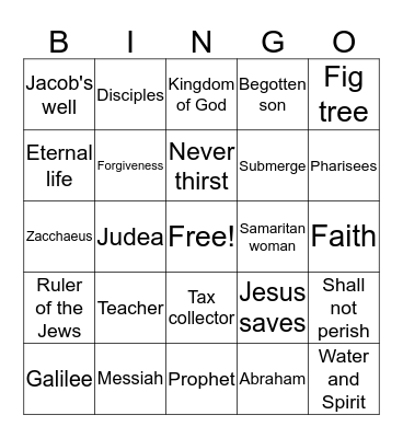 Vacation Bible School Bingo Card