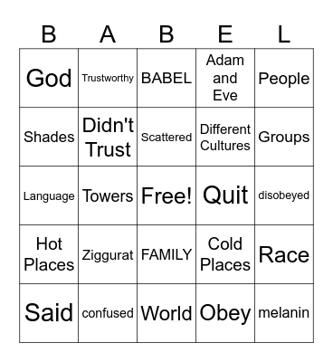 TOWER OF BABEL Bingo Card