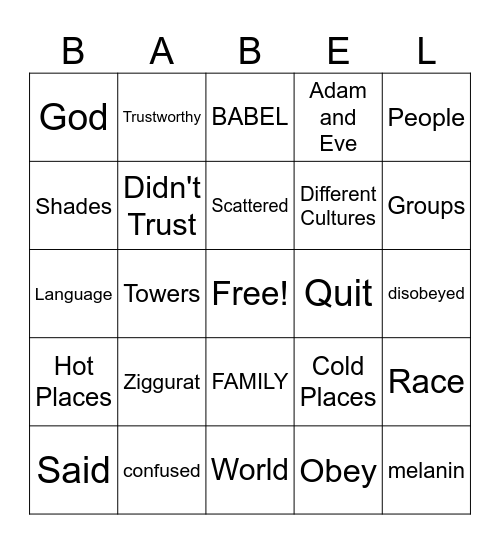 TOWER OF BABEL Bingo Card