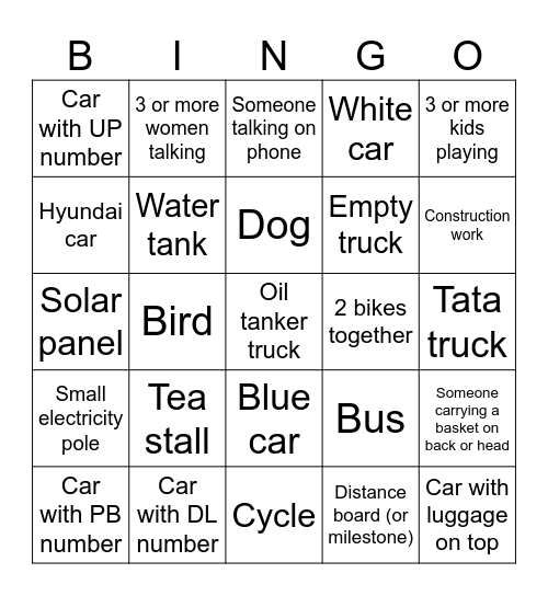 Travel Bingo Card