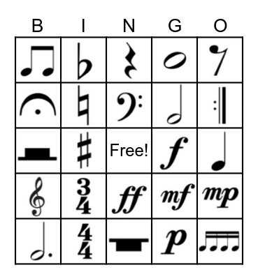 Musical Bingo Card