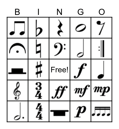 Musical Bingo Card