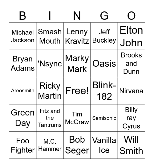 Artist Bingo Card