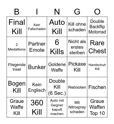 Fortnite Bingo Card