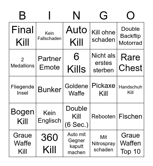 Fortnite Bingo Card