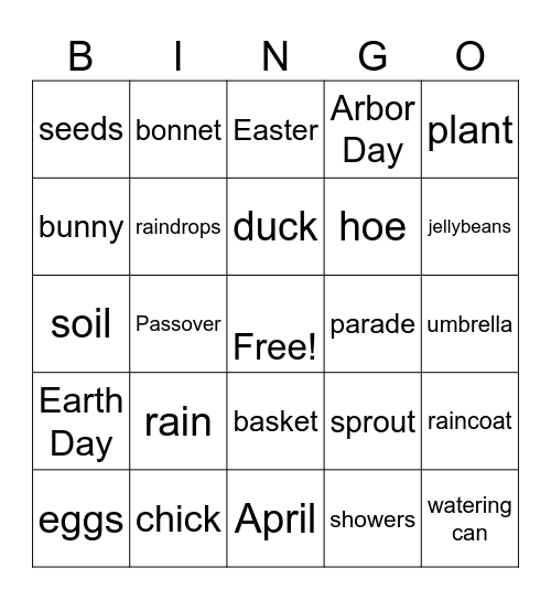 April Vocabulary Bingo Card