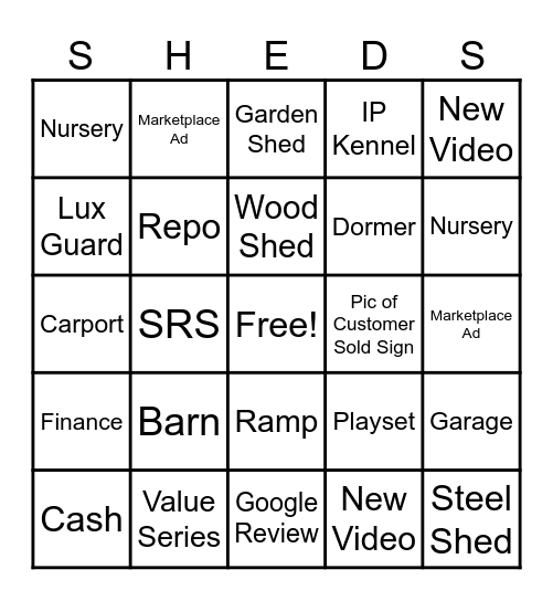 HOMETOWN SHEDS Bingo Card