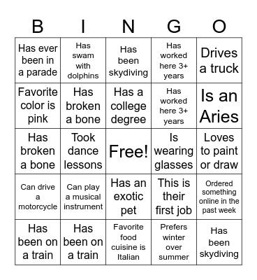 Find someone who... Bingo Card