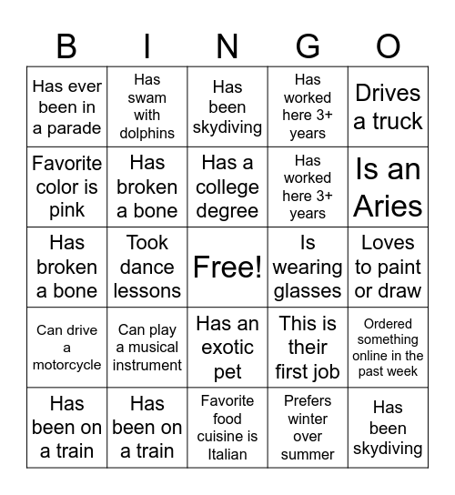 Find someone who... Bingo Card