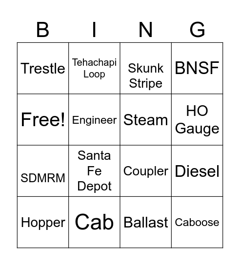 TRAIN BINGO Card