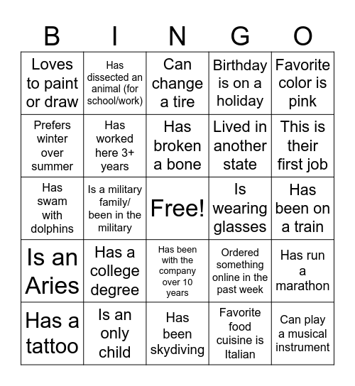 Find someone who... Bingo Card