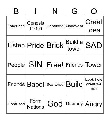 Tower of Babel Bingo Card