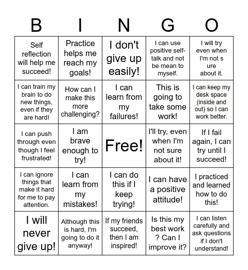 I have a Growth Mindset! BINGO Card