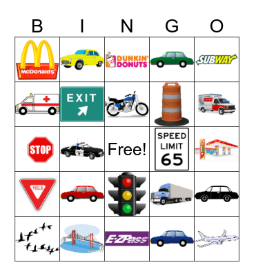 Travel-Car BINGO Card