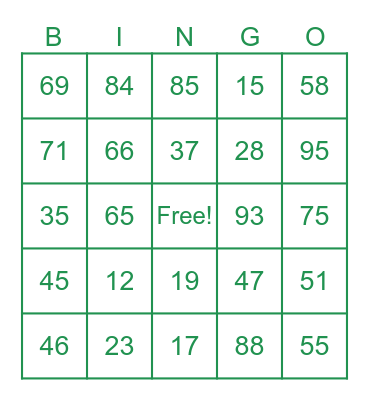 Number Bingo Card