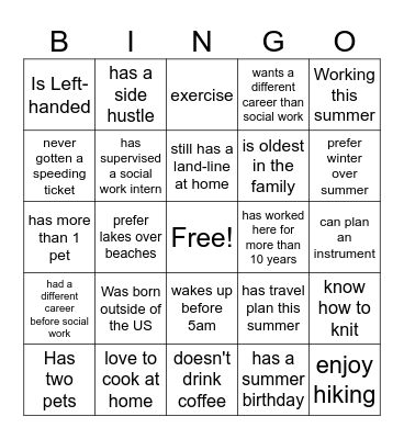 Find Someone Who Bingo Card