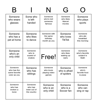 Human Bingo Card