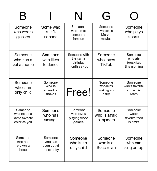 Human Bingo Card