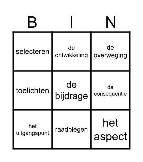 Woordenschat - Blok 7, les 9 Bingo Card