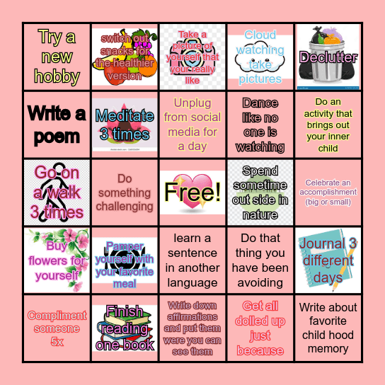 Self Love Bingo Card