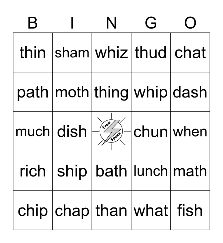 Consonant Digraph Bingo Card