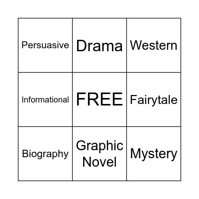 Book Genre Bingo Card