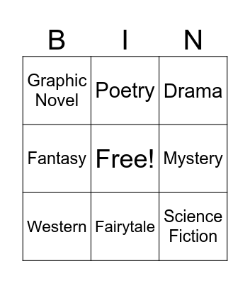 Book Genre Bingo Card