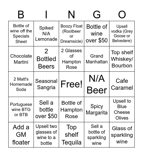 Boozy Bingo! Bingo Card