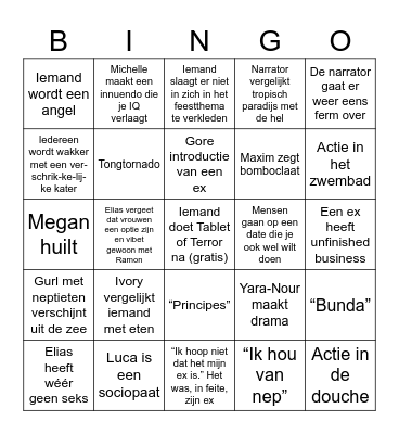 Ex on the beach bingo Card