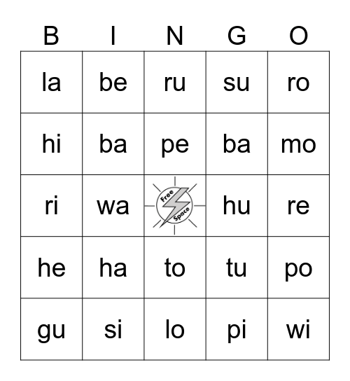 Consonant-Vowel Bingo Card