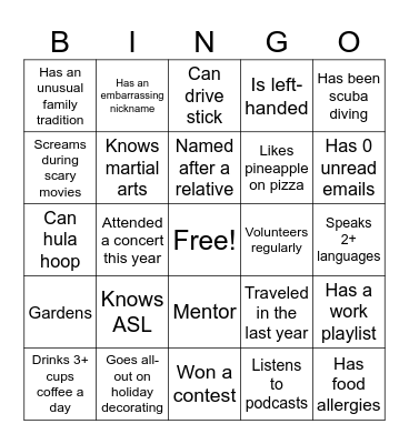 Team Bonding Bingo Card