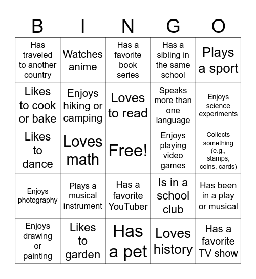 Get to Know Bingo Card