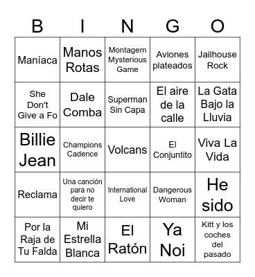 Bingo Musical Bingo Card