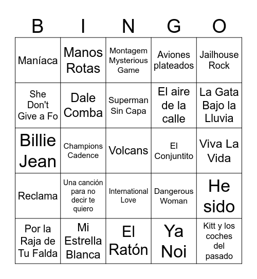 Bingo Musical Bingo Card