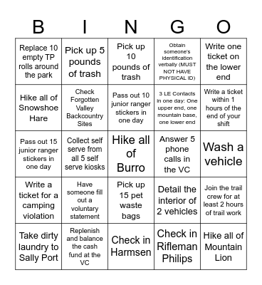 GGCSP Ranger Bingo Card