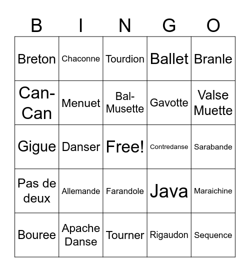 Types of French Dance Bingo Card