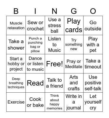 Coping Skills Bingo Card