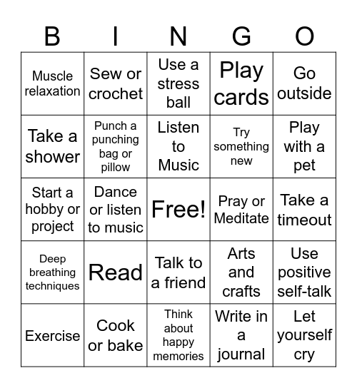 Coping Skills Bingo Card