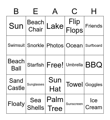 Beach Bingo! Bingo Card