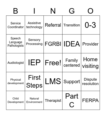 Early Intervention Bingo Card