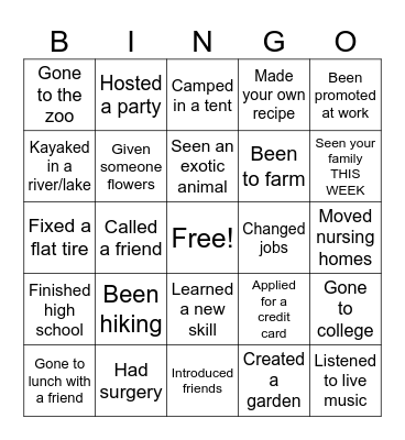 Have you ever...? Bingo Card