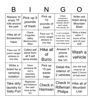 GGCSP Ranger Bingo Card