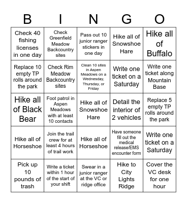 GGCSP Ranger Bingo Card