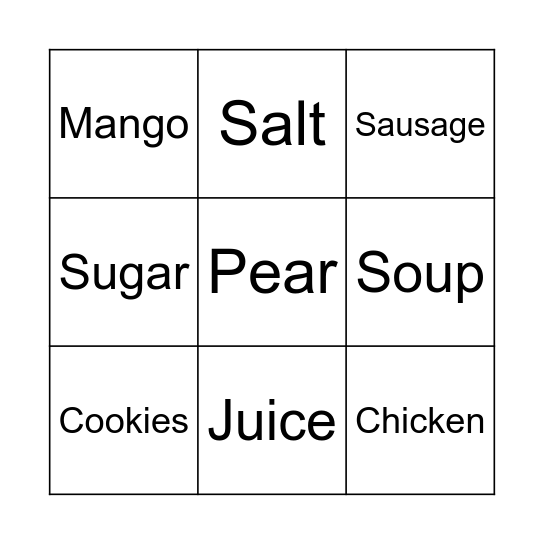 What's in your fridge? Bingo Card