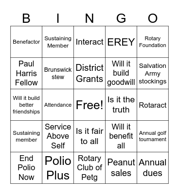 Rotary Bingo Card