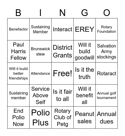 Rotary Bingo Card