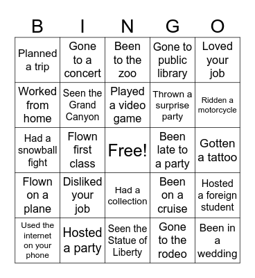 Have you ever...? Bingo Card
